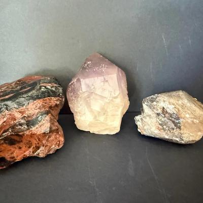 Amazing collection of (1) Mahogany Obsidian, (1) Smoky Quartz (1) Bolivian Amethyst 