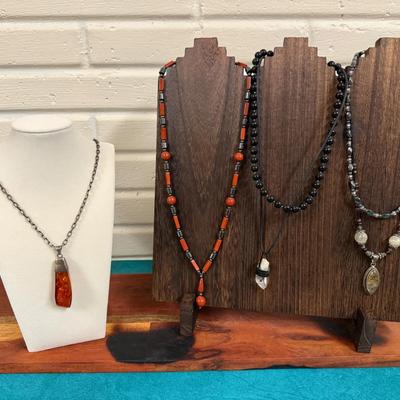 Beautiful Collection of Large Pendant Vintage Necklaces 