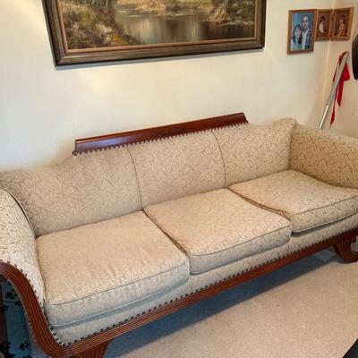Antique Sofa with Carved Wood and Nailhead Trim