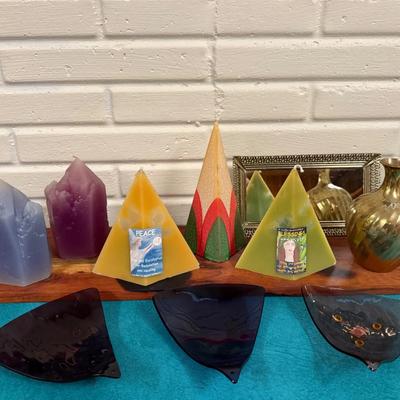 Candles, Candle Trays, Vintage Mirror & Brass Vase