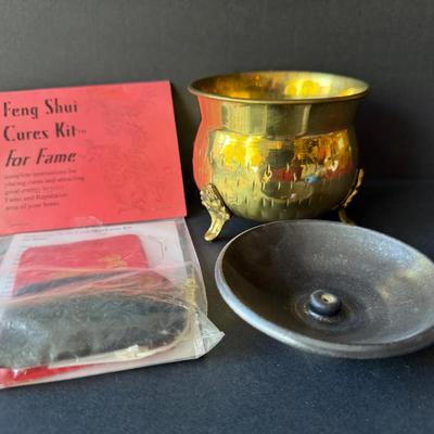 Solid Brass Bowl, Incense Burner & Feng Shui Cures Kit
