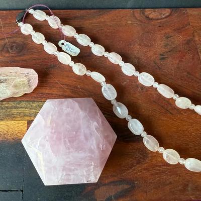 Rose Quartz Necklace, Large Rose Quartz Piece, Kungite piece, 