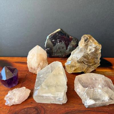Collection of Large Rock Pieces 
Citrine, Amethyst, Calcite, Quartz, Stromatolite 
