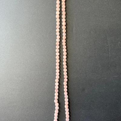 Lovely “Rose Quartz, Mala Beads” Necklace W/ (2) Beautiful Amethyst Heart Pendants 