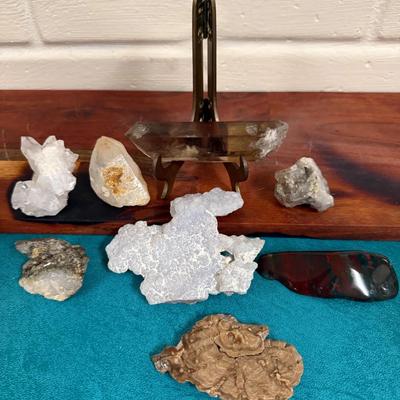 Collection of Pieces 
Rare Hydrozincite, Smoky Quartz, calcite matrix, petrified wood, Topaz, Crysta