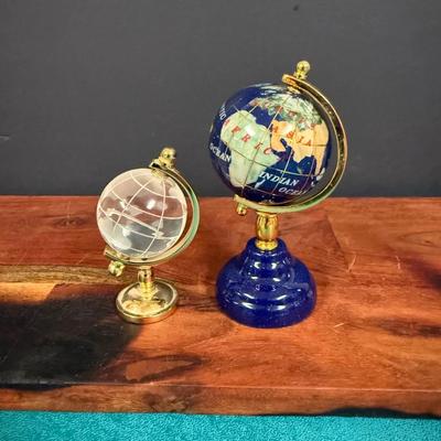Pair of Mini Gemstones (lapis lazuli & crystals)  World Globes 
