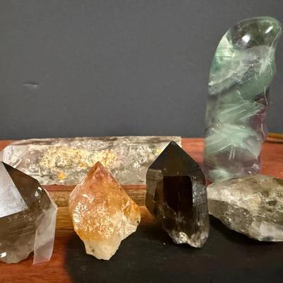 Collection of a Variety of Pieces 
( Rainbow fluorite palm, Ghost, Smoky Quartz )