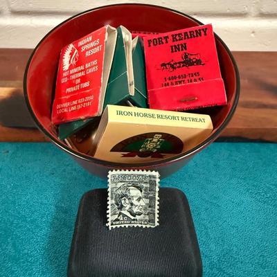 Vintage Abraham Lincoln Stamp w/mystery collection of matchboxes 