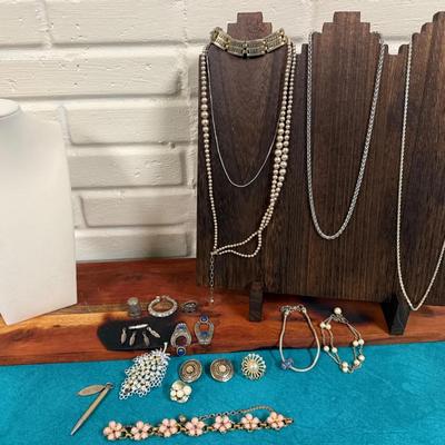 Sterling Silver Earrings& Ring. W/ Collection of Vintage Costume Pieces 