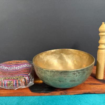 Vintage Bronze Tibetan “Singing Bowl” w/striker & Zafu 