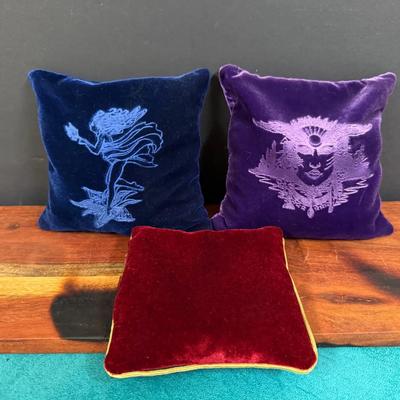(3) Vintage Crushed Velvet Small “Herb” Pillows 