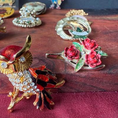 Two Vintage Brooches (1) “Monet Owl” (1) “Gerry’s Rose”  w/ collection of costume/vintage brooches