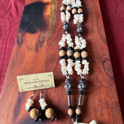 Multi-Material Necklace W/ Earrings White Quart, Onyx Picture Jasper, Hermatite and possible Bone