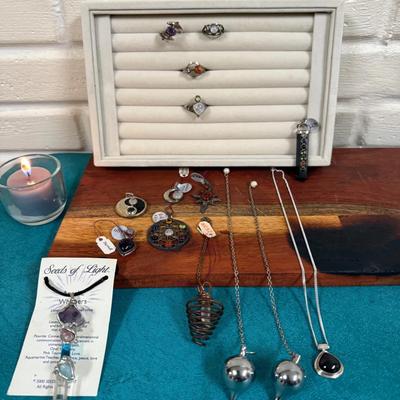 Collection of Sterling Silver ( and other) Rings (all) Pendants & Necklaces 