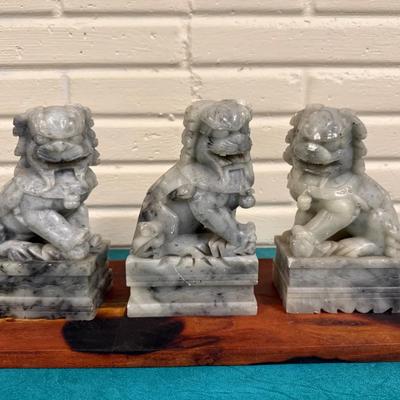 Vintage Soapstone Chinese Guardian Lions  “Foo Dogs” Bookends 