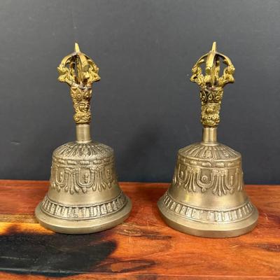 A Pair of Vintage Tibetan Buddhist Ritual Bells 