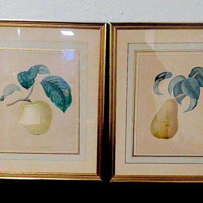 Botanical Hand-Colored Lithograph Prints-Apple & Pear by Basilliere et Boudriot, Paris