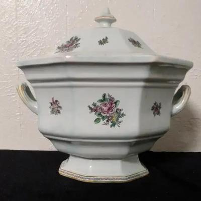 Vintage Floral Porcelain Tureen with Lid (c. 1940s–1960s)