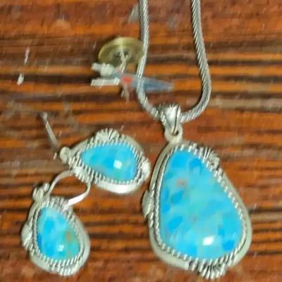 Sedona Turquoise Pendant, Chain and Earrings--Stauer