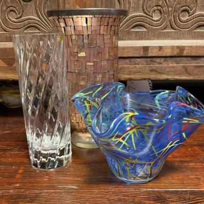 USSR Lead Crystal/Handkerchief/Pink Glass Mosaic Vases 
