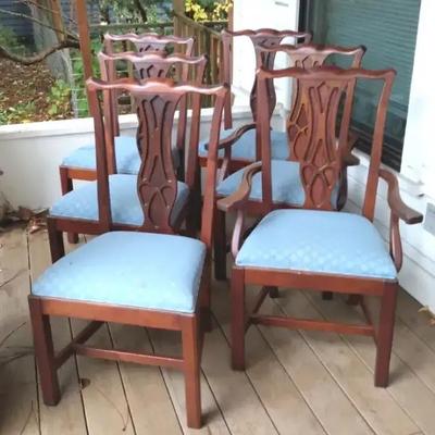 1930s–1940s Chippendale Revival Dining Chair Set-6 Mahogany Chairs (2 Arm + 4 Side)