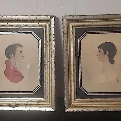Mid-20th Century Borghese Framed Silhouette Portraits – Man & Woman Pair