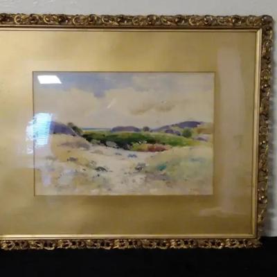 Watercolor Landscape by F. D. Williams in Ornate Gilt Frame 1920s–1930s 
