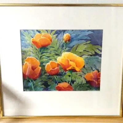 A. Gardner Floral Watercolor Print – California Poppies, c. 1970s–1980s