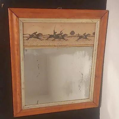 Antique 1829 Reverse-Painted Federal-Style Horse Racing Mirror – J.M. 1829