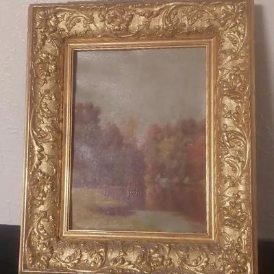 Antique Landscape Oil Painting in Ornate Gilt Frame (c. Early 1900s)