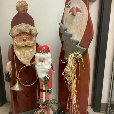 Wooden Santa Figures – Folk Art Holiday Décor (c.1980s–1990s, Up to 44" Tall)