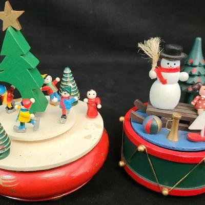 Wooden Christmas Music Boxes Holiday Decor (c.1980s)