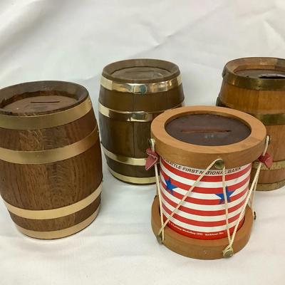 Wooden Barrel & Drum Coin Banks (c.1970s–1980s)