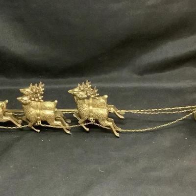 Brass Reindeer and Sleigh Set – 4 Reindeer Team Holiday Display (c.1970s–1980s)