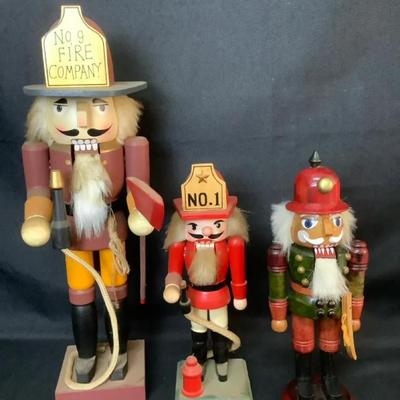 Wooden Firefighter Nutcrackers – “No. 9 Fire Company” & “No. 1” (c.1980s–1990s)