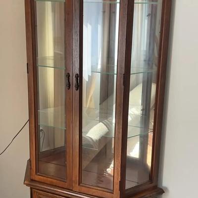 Lighted Glass Curio Cabinet with Mirrored Back