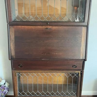 Antique Lundstrom Barrister Bookcase with Fold-Down Desk & Key