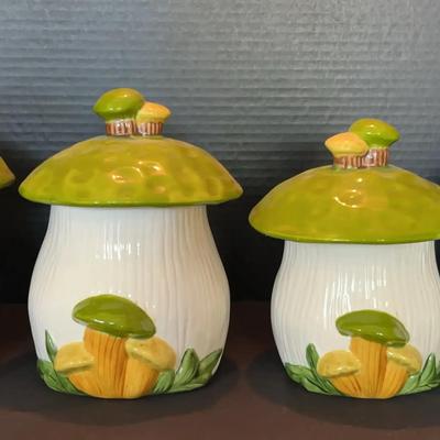 Set of 4 Vintage Cantrell Mushroom Canisters