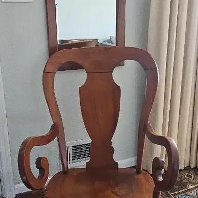 Wooden Rocking Chair & Wall Mirror Pair