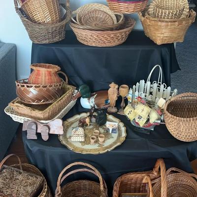 Woven Basket Collection with Wooden Decor Accents