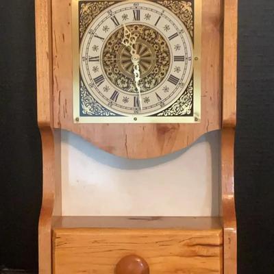 Wooden Wall Clock with Drawer