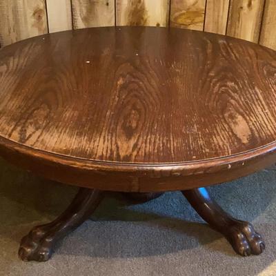Vintage Round Wooden Coffee Table with Claw Feet