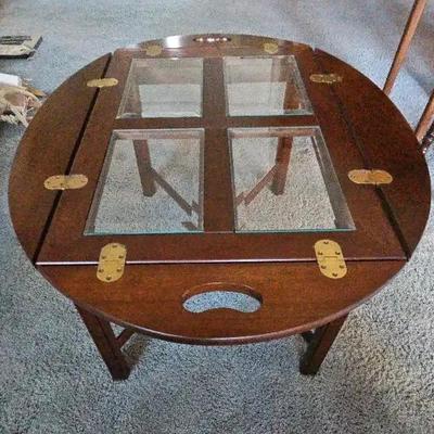 4-Pane Glass Top Coffee Table with Folding Leaves