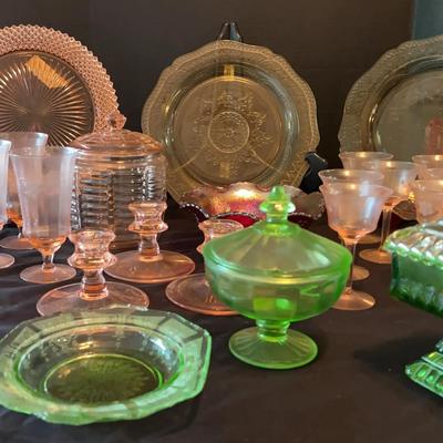 Vintage Glassware Collection Featuring Pink Depression & Uranium Glass