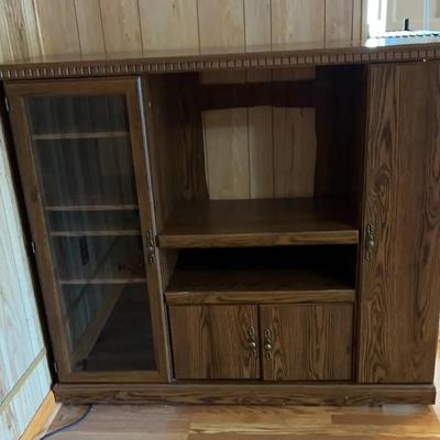 Wood-Look Entertainment Center with Glass Door & Storage