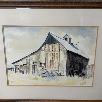 “South of Kalispell, West of Highway 93” Watercolor Barn Scene by V.L. Holymann – Framed Montana Lan