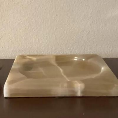 Mixed-Material Ashtray Trio – Brass, Onyx, and Metal Industrial Forms (Mid-Century Collection)