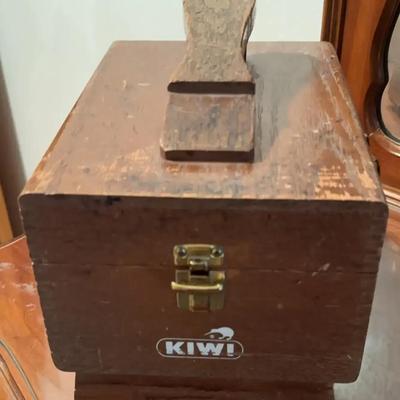 Wood Shoe Shine Box w/Contents 
