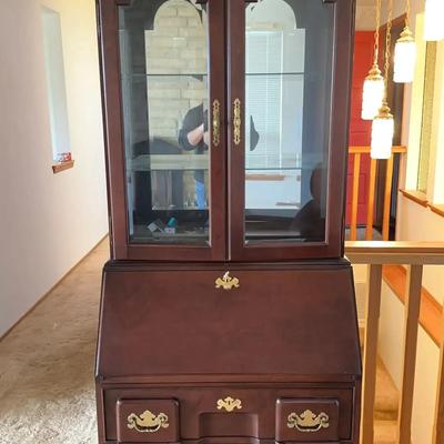 Secretary Desk with Hutch – Chippendale Style Drop-Front & Brass Hardware (c. Mid-20th Century)