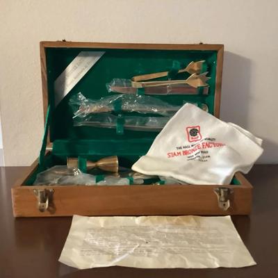Siam Bronze Factory Barware Set in Wood Case – Thailand (c.1960s–1970s)